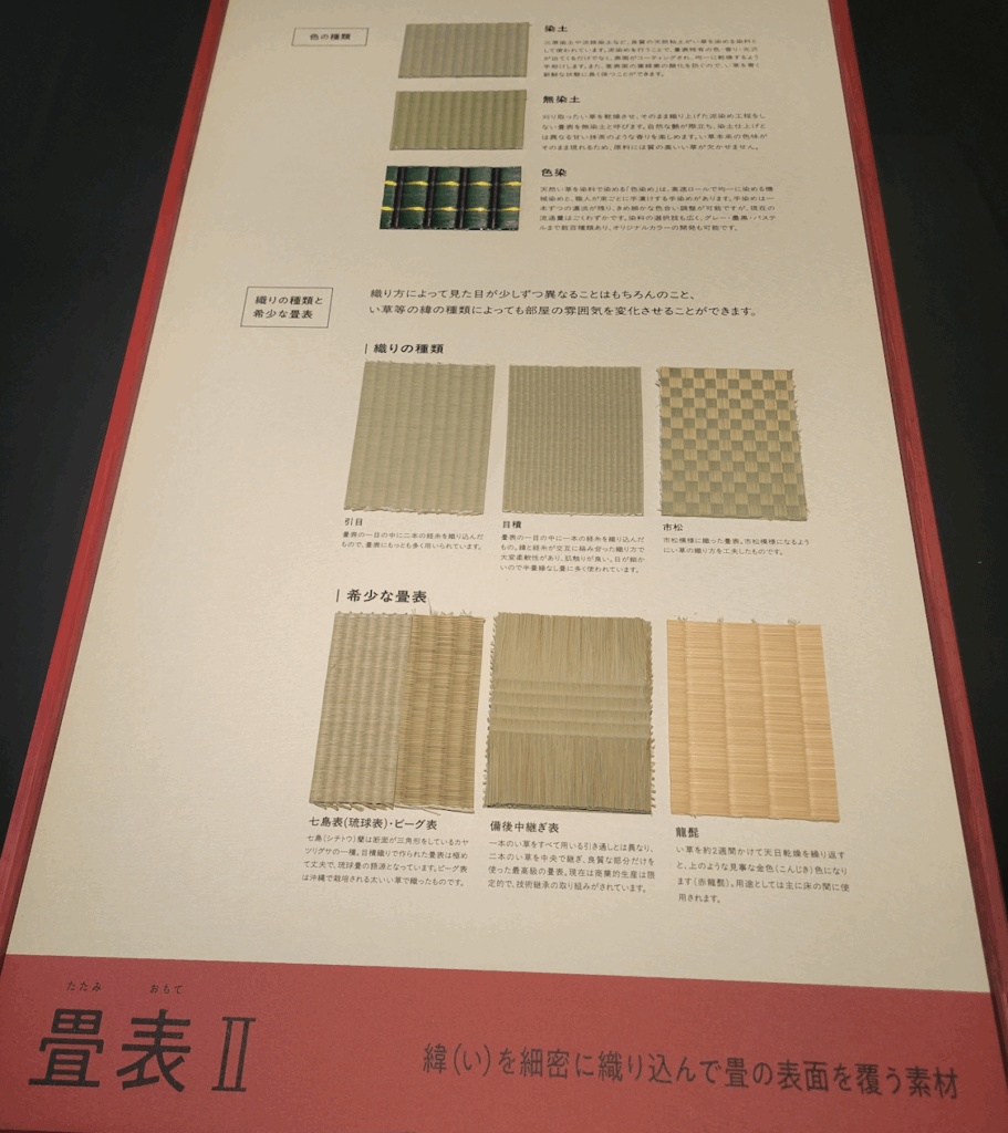 畳表の実物が貼り付けられた説明プレート